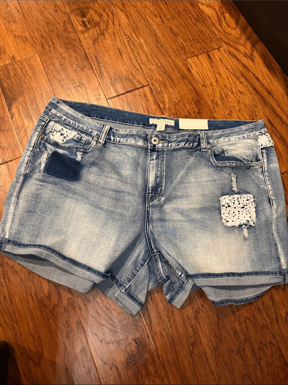 Cato Light Blue Denim Shorts with Crochet Patches